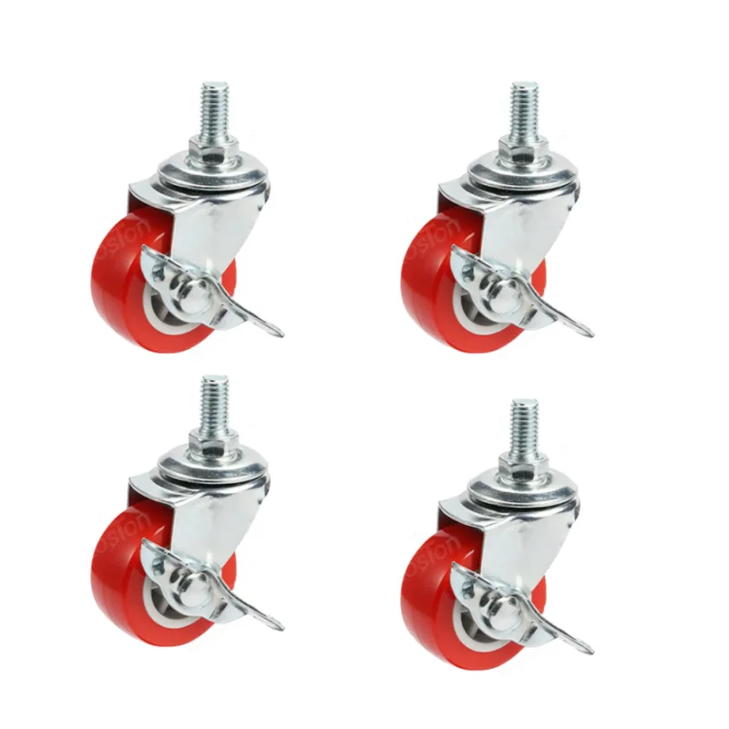 4Pcs Swivel Stem Threaded Casters 2 Inch PVC Red Caster Wheel Replacement for Carts Trolley Baby Bed Furniture Cabinet Table