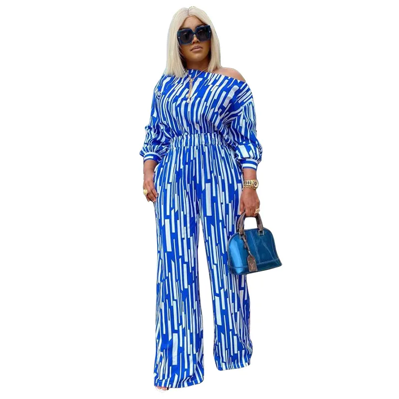 

Plus Size Women 2 Piece Sets Clothing Two Piece Set Long Sleeve Striped Tops and Wide Leg Pants Sets Loose Casual Sweat Suits