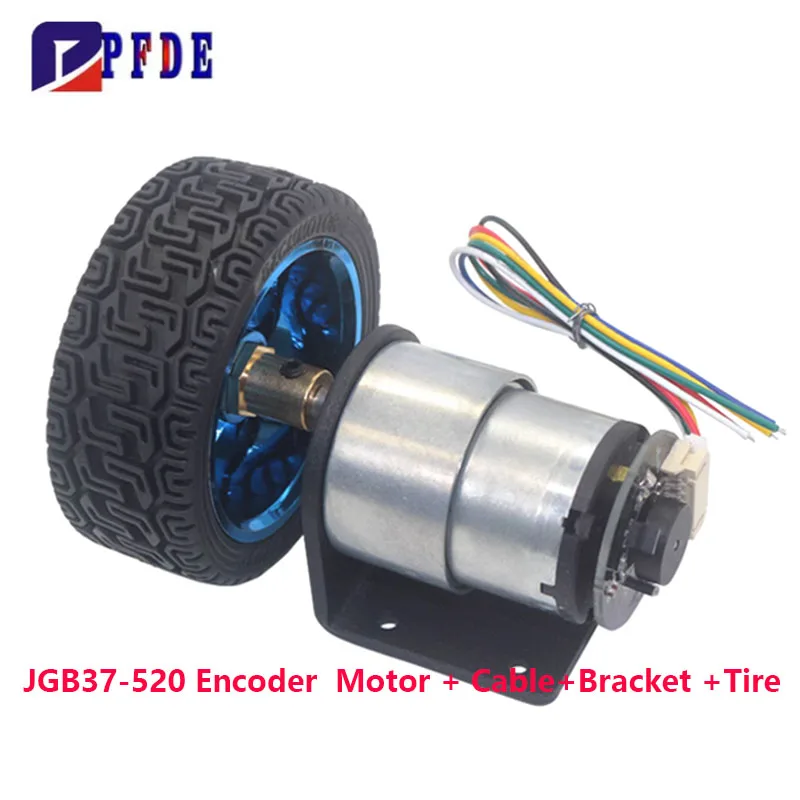 JGB37-520 Hall Encoder Brushed DC Motor 6V Forward And Reverse Adjustable Speed 6RPM-1590RPM Smart Car Kit With Wheels
