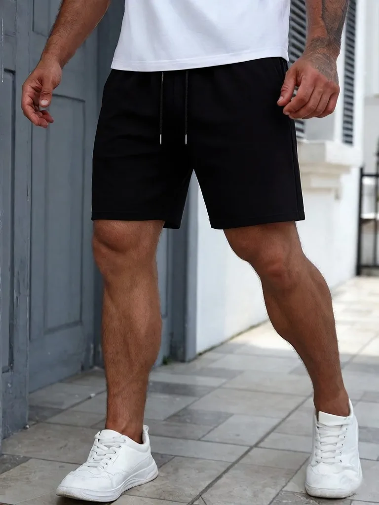 

Летние повседневные свободные спортивные шорты для мужчин, однотонные, для пляжа, бега, фитнеса, с карманами и шнурком, дышащие