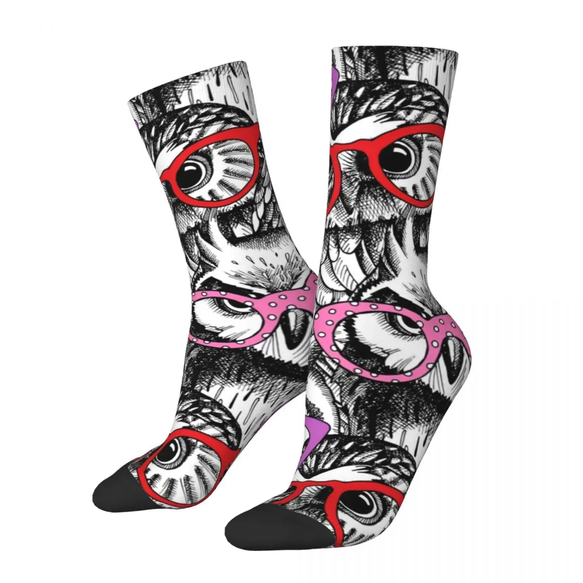 Glassed Owl Stockings Women Men Black and White Socks High Quality Kawaii Socks Winter Running Sports Non Skid Design Socks Gift