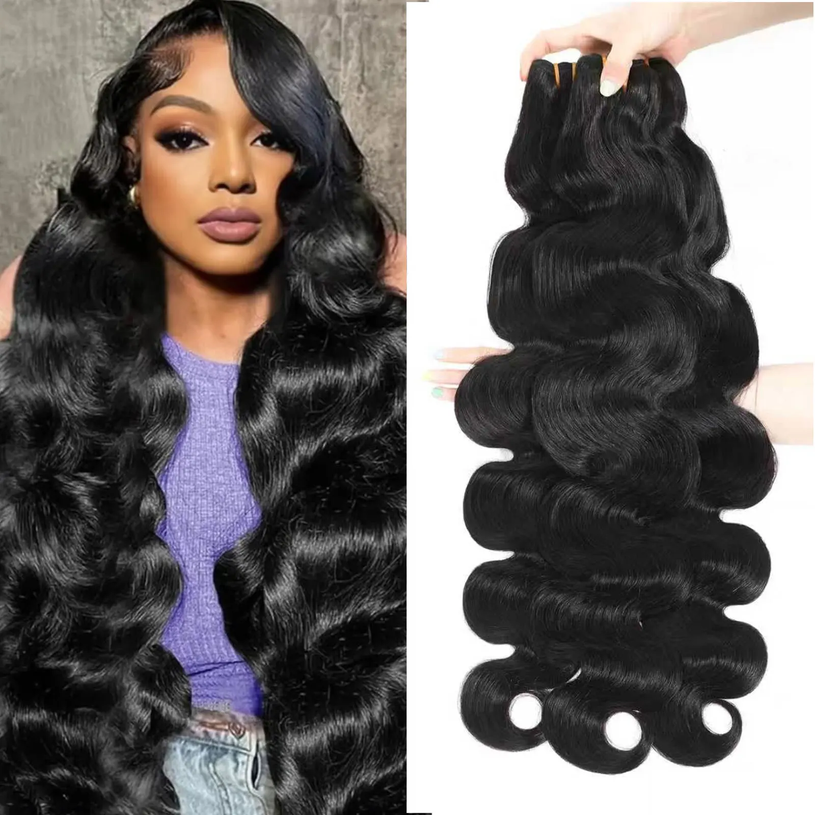

Body Wave Bundles Human Hair Natural Black Remy Body Wave Human Hair Bundles 1/3 PC Sew-In Quick Weave Human Hair Extension