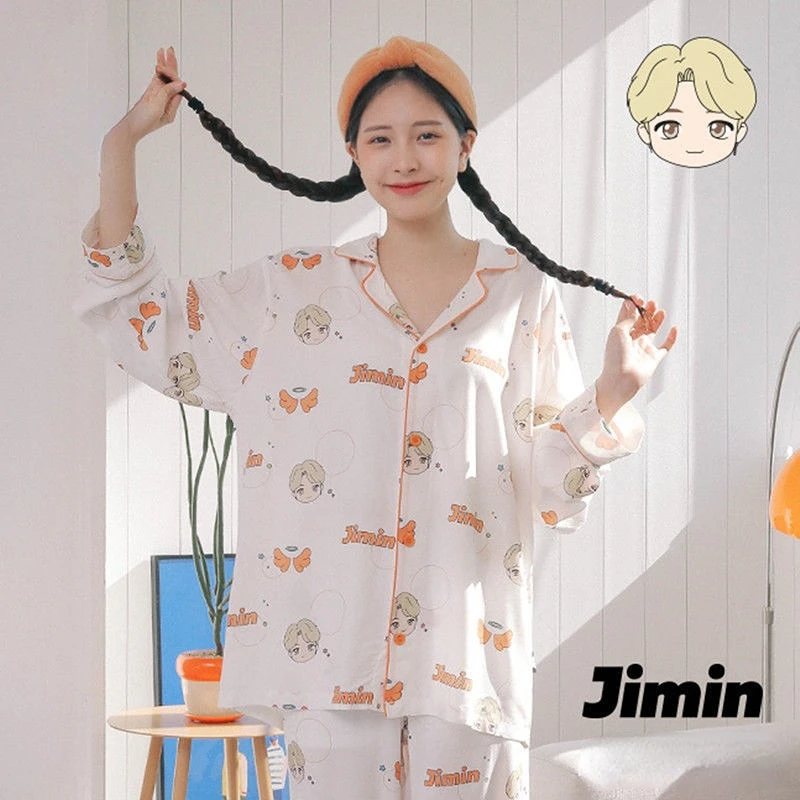 Kpop Pajamas Set Long Sleeve Loungewear Women Pajamas Ulzzang Popular Female Homewear Pjs Summer Korean Sleepwear Suits