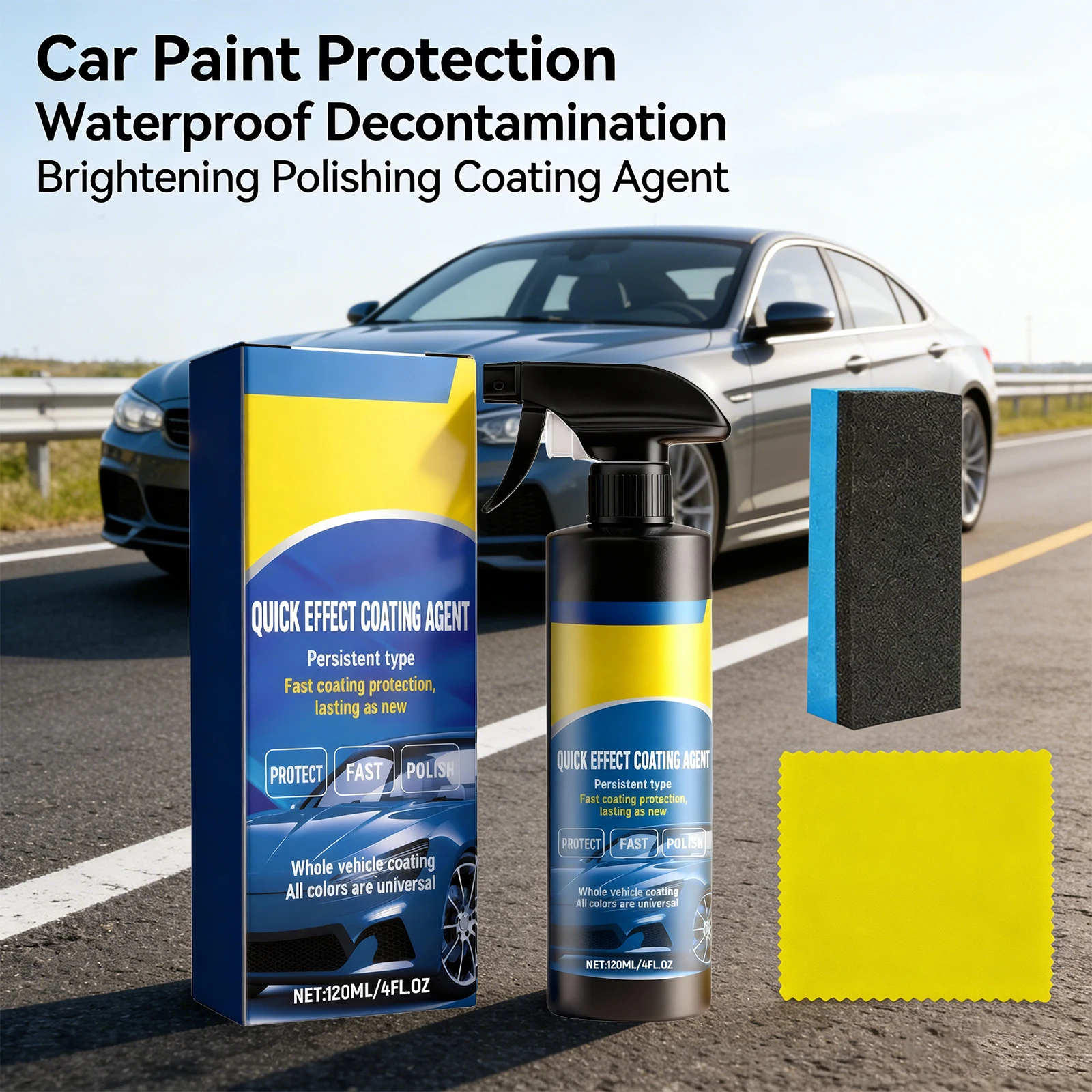 Coating Agent Waterproof Anti-Fouling Descaling Brightening Polishing Protection Car Paint Coating Agent with Sponge and Cloth