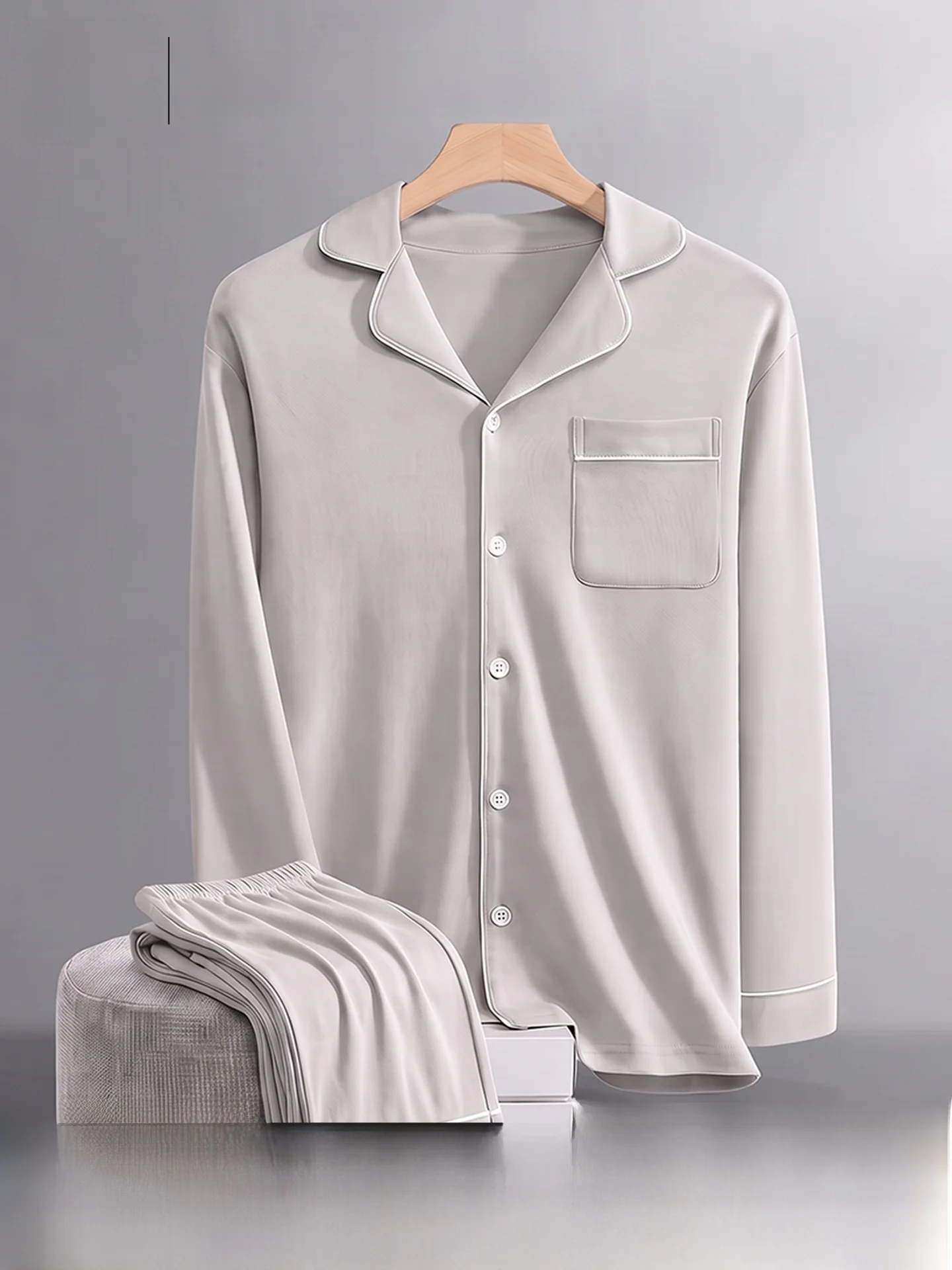 Pure Cotton Sleepwear Long Sleeve Long Pants Collared Men's Home Clothes Set Autumn 2026 New Style Outwear Suitable for Men