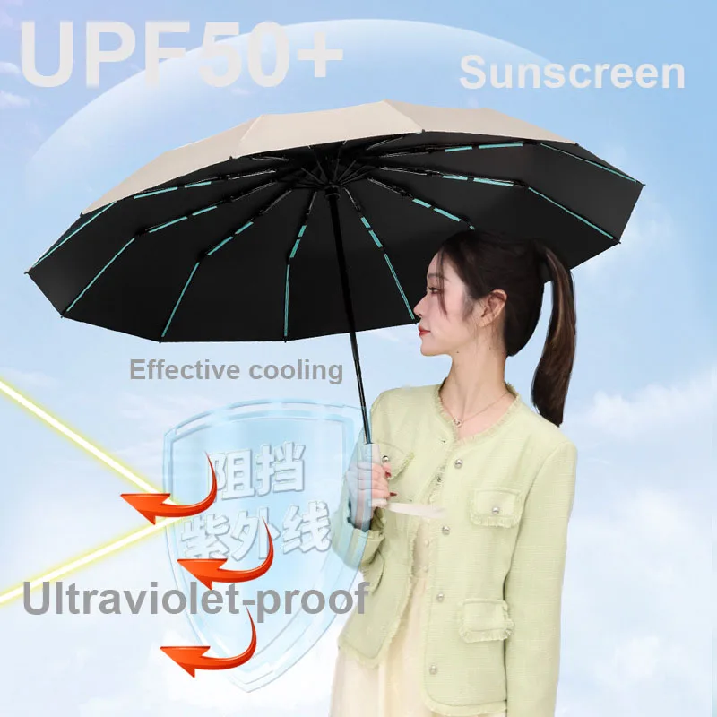 12 Ribs/60 Bone Reinforced Strong Windproof Automatic Umbrella Waterproof Sunproof Anti-UV Folding Umbrellas Men Women Parasol