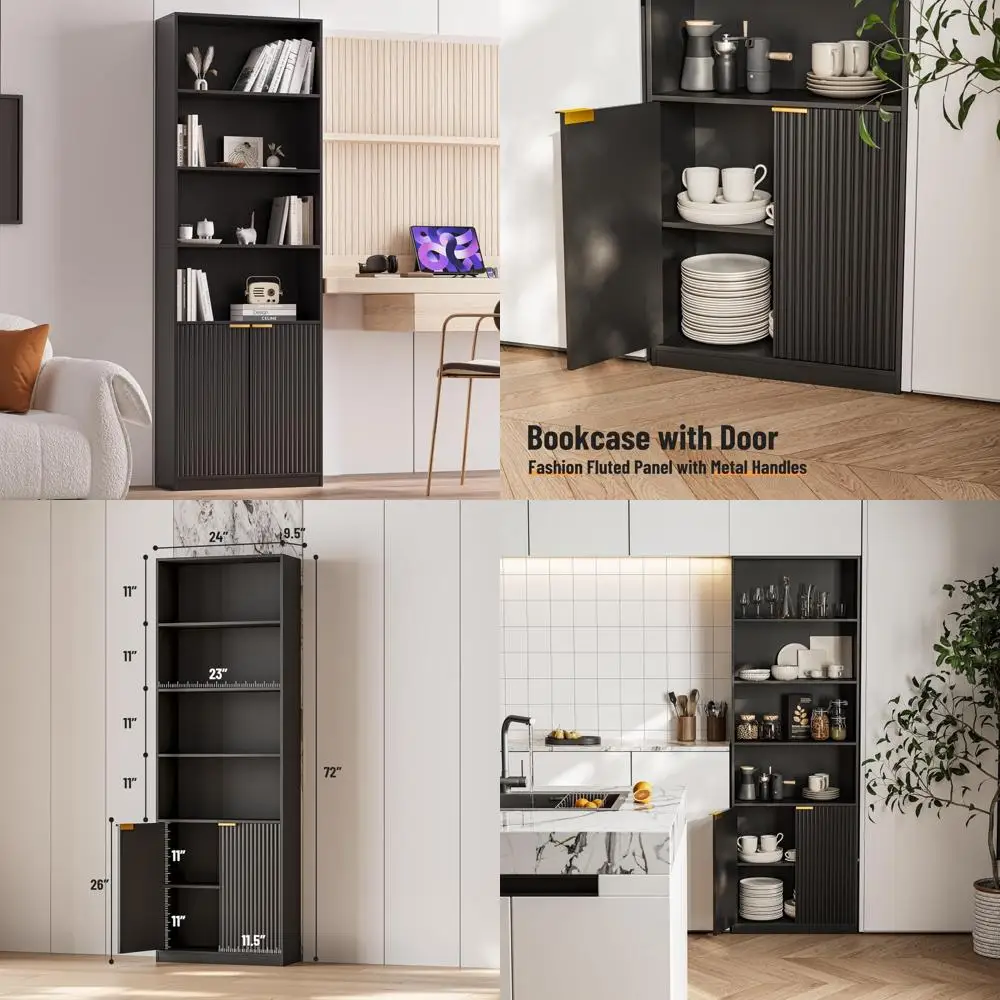 

Напольные высокие книжные шкафы высотой 72 дюйма, 6-уровневые полки для хранения, дверная книжная полка, домашний витрина