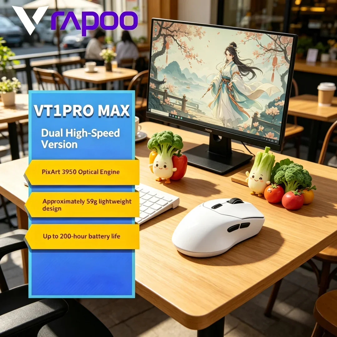 RAPOO VT1PRO MAX Wireless Gaming Mouse 59g Ultralightweight 8KHz Polling Rate 30000DPI 9 Programmable Buttons Supreme
