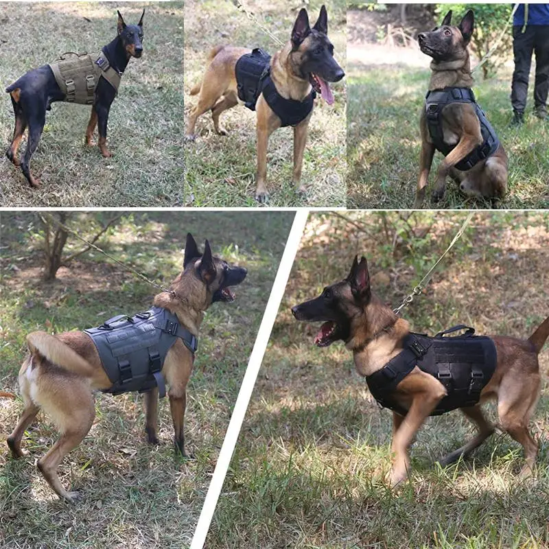 Military MOLLE Tactical Dog Harness Leash Set Metal Buckle Pet Training Vest for Big Dogs German Shepherd Malinois Labrador