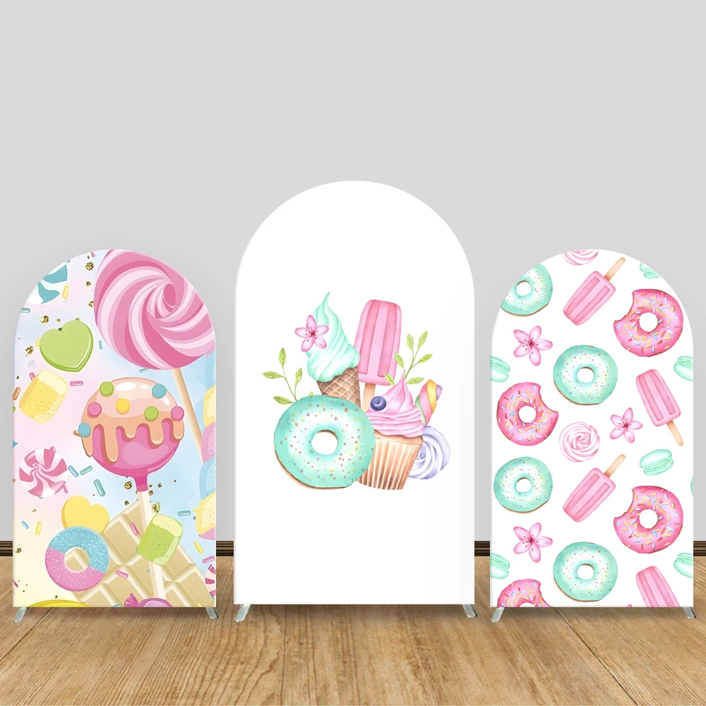 LS Sweet Candy Arch Backdrop Cover Doughnut Colorful icecream Kids Birthday Party Baby Shower Decoration Background Elastic