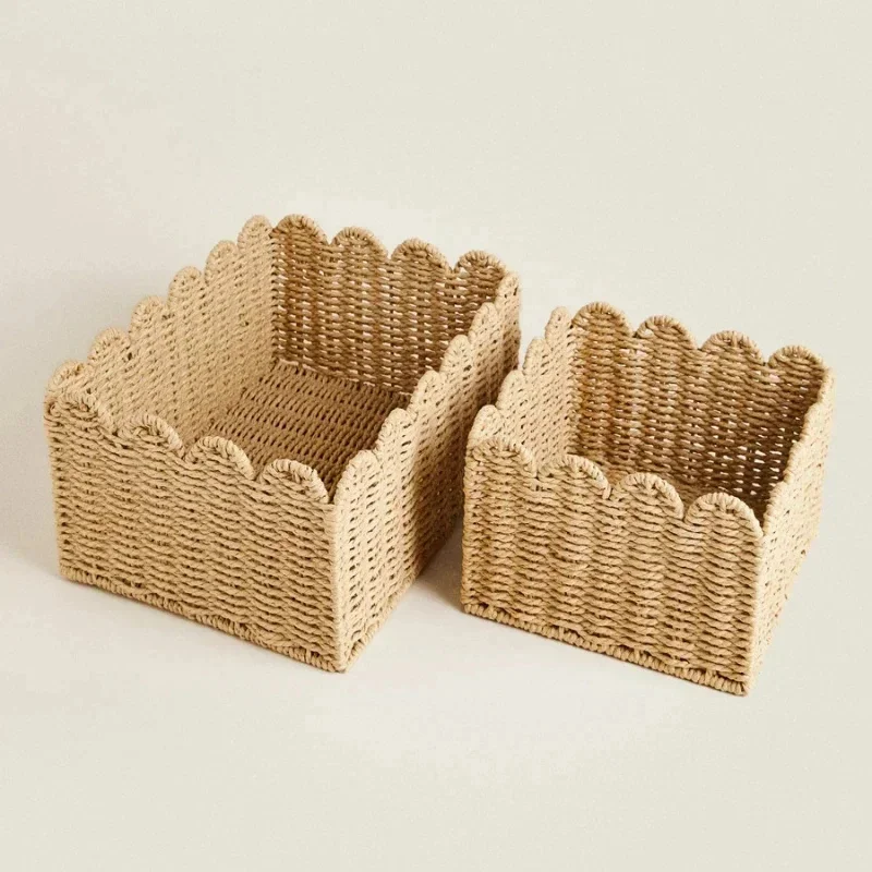 

Woven Storage Basket Vine Paper Rope High-capacity Clothing Storage Boxes Snack Toy Sundries Organizer Cosmetic Container Box