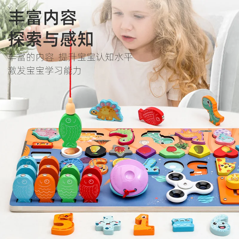 Multifunctional Wooden Magnetic Fishing Toy Shape Number Matching Disassemble Assemble Early Educational Gift for Kids