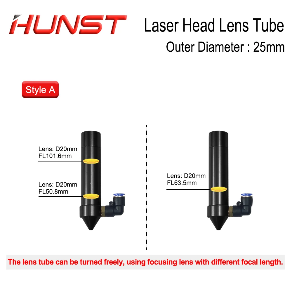 HUNST CO2 Laser Head Lens Tube Air Nozzle For Laser Output Lens Diameter 20mm Focal Length 50.8/63.5mm Engraving Cutting Machine