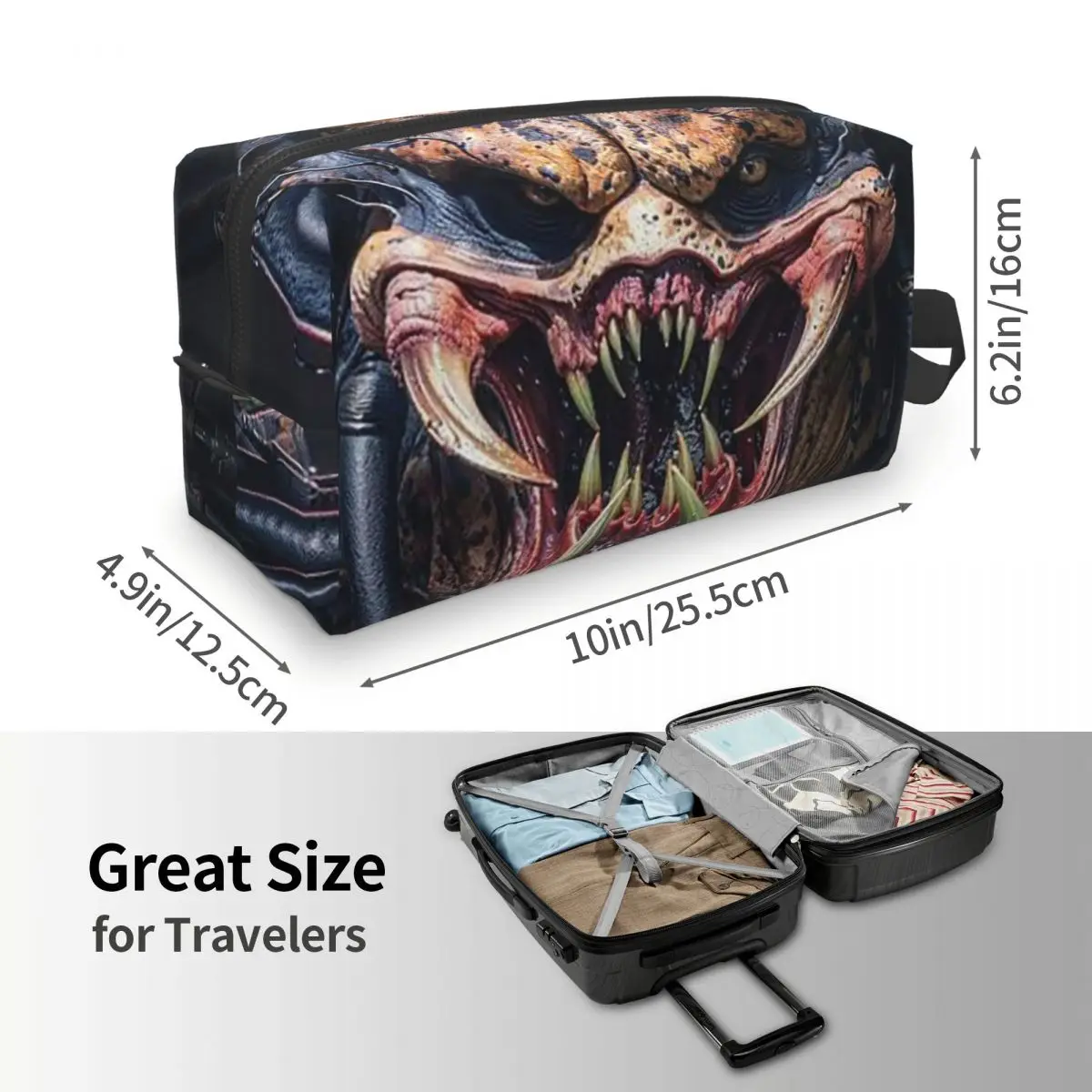 Predator Smile Horror Xenomorph Alien Monster Makeup Bag Cosmetic Storage Dopp Kit Toiletry Cosmetic Bag for Women Beauty Travel