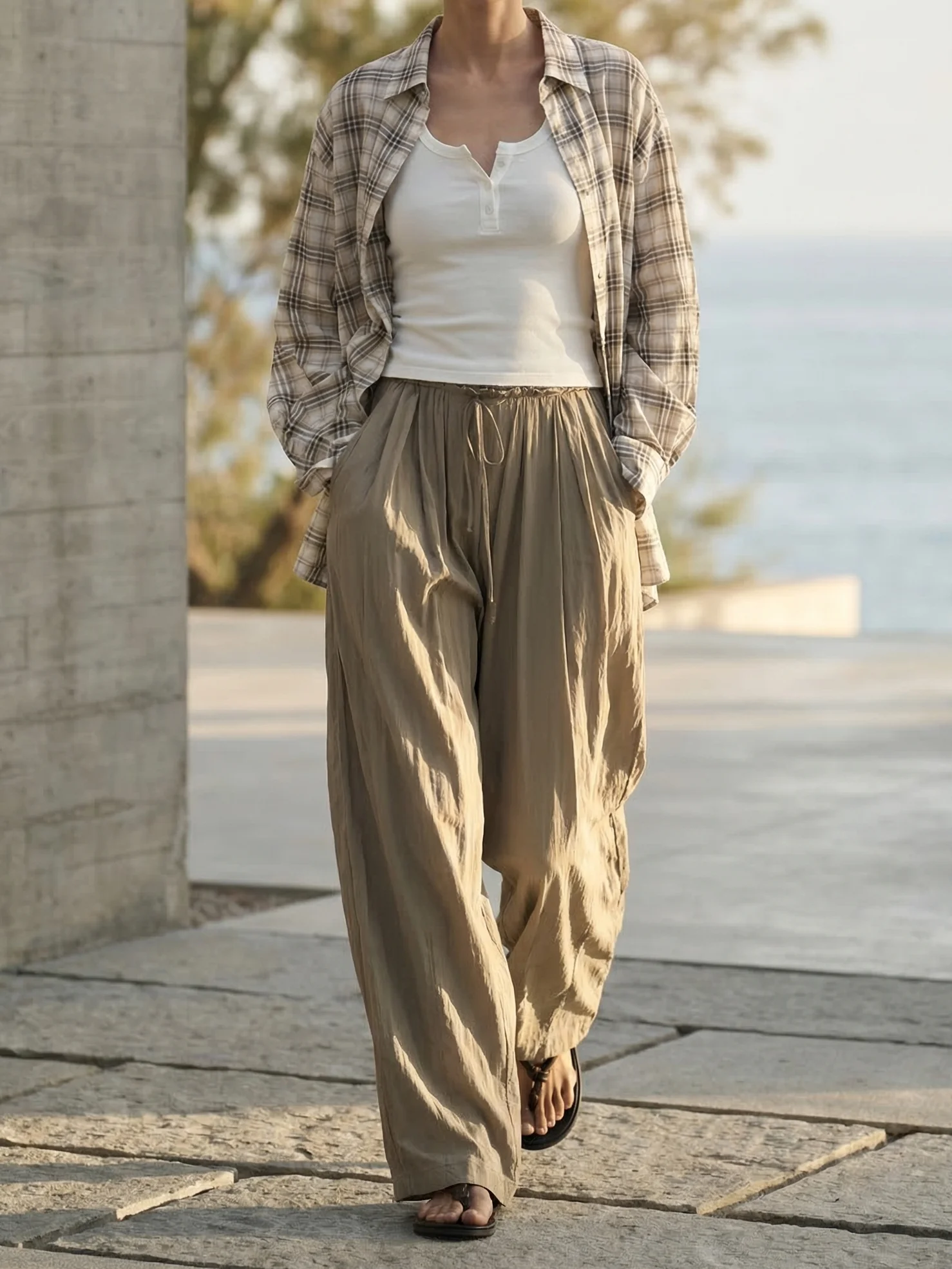 

Повседневные широкие брюки с плиссировкой, свободного кроя, на резинке, прямые брюки для женщин, летний сезон, в китайском стиле