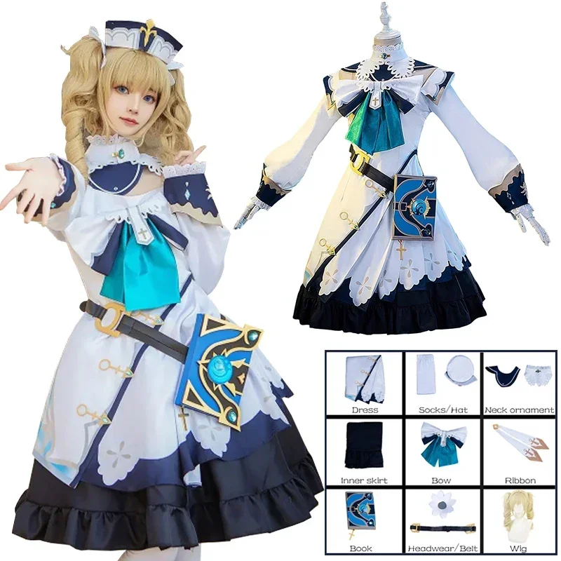 Barbara Gunnhildr Cosplay Game Genshin Impact Cosplay Costume Wig Cute Maid Dress Women Halloween Costume for Girls