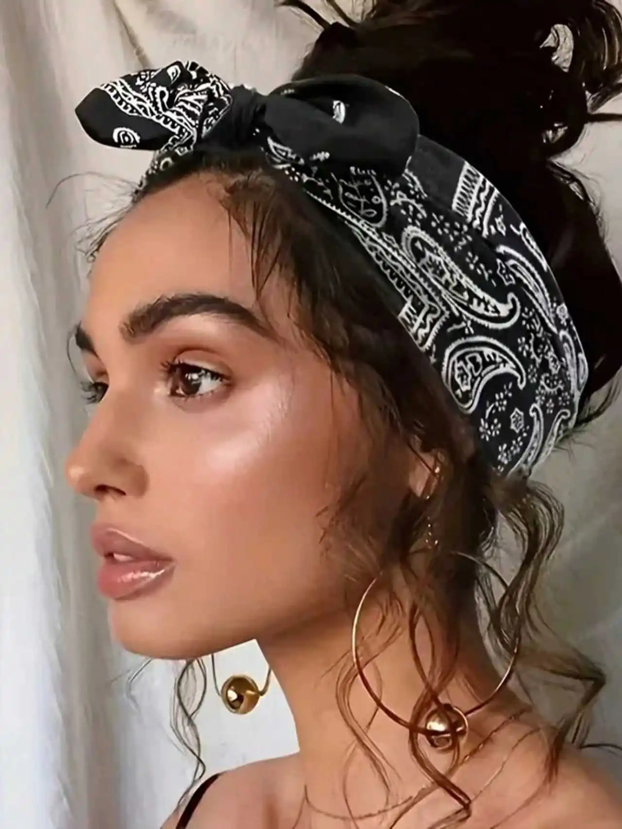 1pc Women's Bow Rabbit Ears Hairband Bohemian Style Wide Headband Ultra Wide Elastic African Wide Hair Wrap Headband - view 3