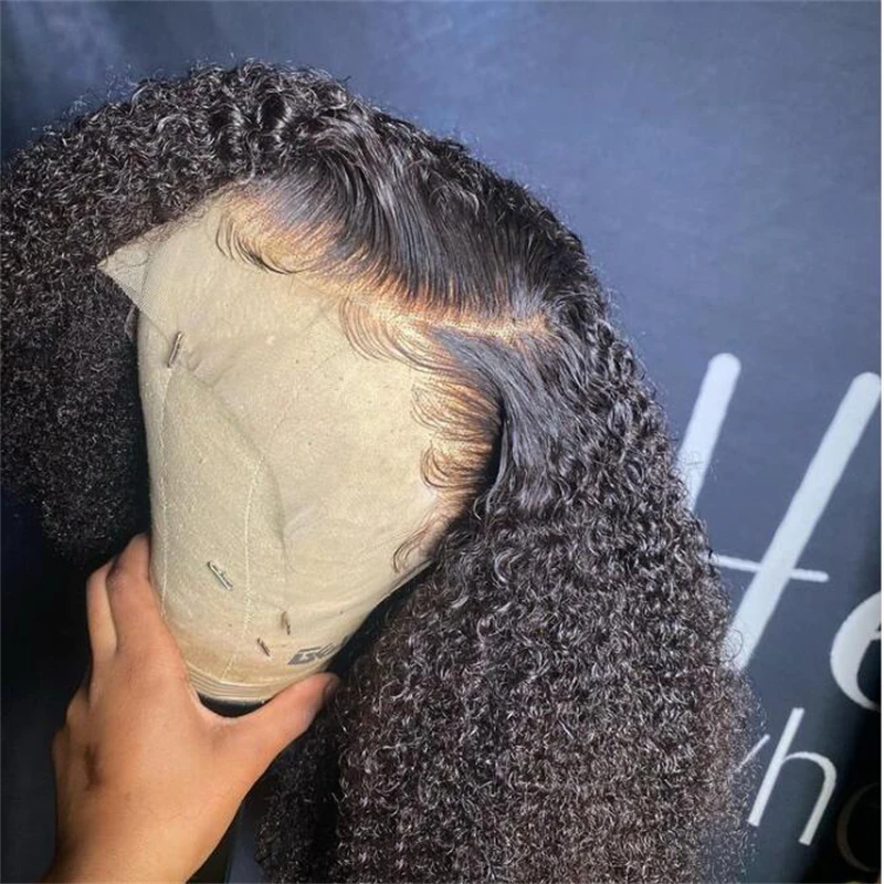 

Soft Glueless 14inch Short Bob Kinky Curly Preplucked Baby Hair Lace Front Wig For Women Middle Part 180density Natural Hairline