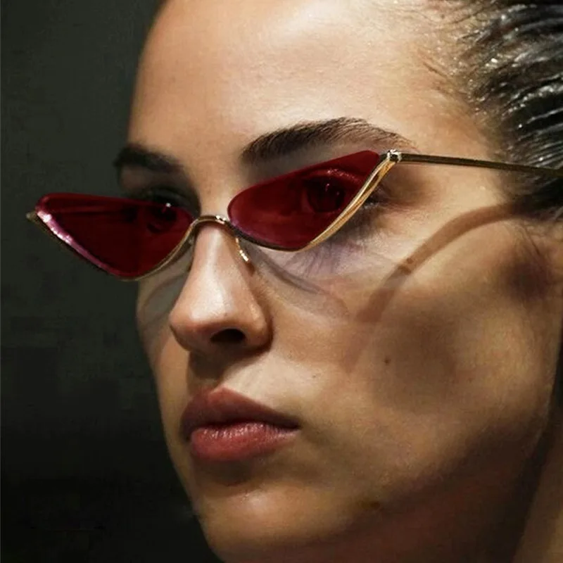 Retro Red Cat Eye Sunglasses Women Premium Feeling Lower Half Frame Hip Hop Sunglasses Men's Narrow Frame Triangle