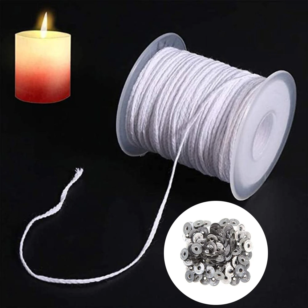 

61m/Roll 200feet Candle Wick Cotton Candle Woven Wick Metal Holder For DIY Candle Making Material Smokeless Wax Pure Cotton Core