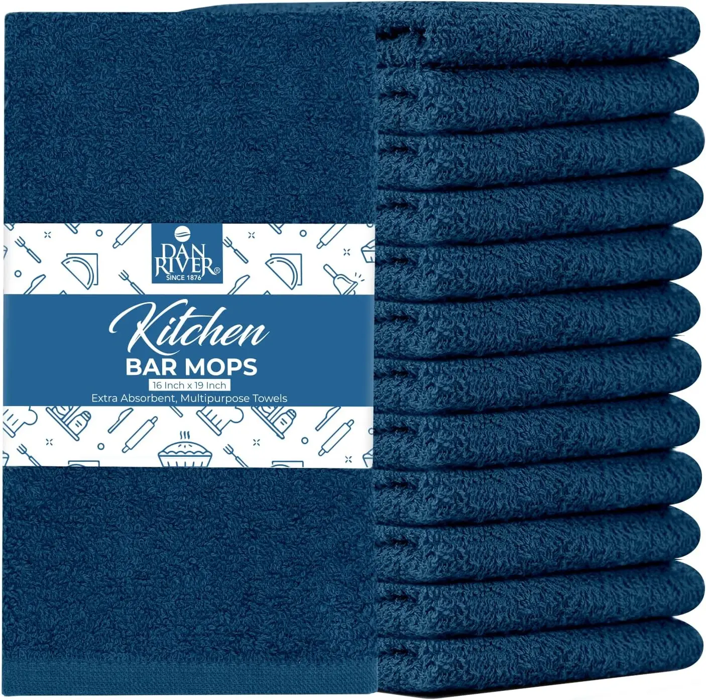 100% Cotton Bar Mop Kitchen Towels, 16x19 inches, Pack of 12, 350 GSM, Blue Opal – Highly Absorbent Dish Towels, Quick-Dry