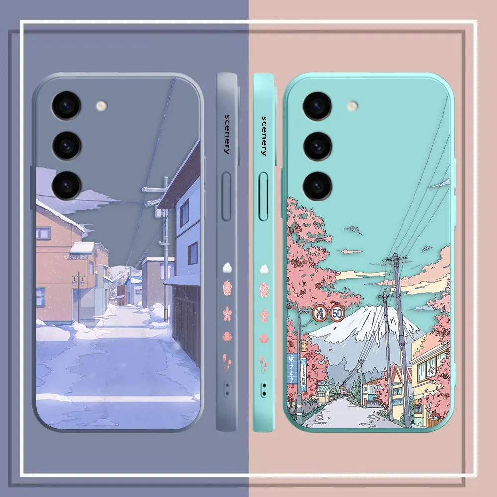 Japanese Hand Painted House Snow Scene Phone Case For Samsung Galaxy S23 S22 S21 S20 FE S11 S11E S10 S10E Ultra Plus 4G 5G Case