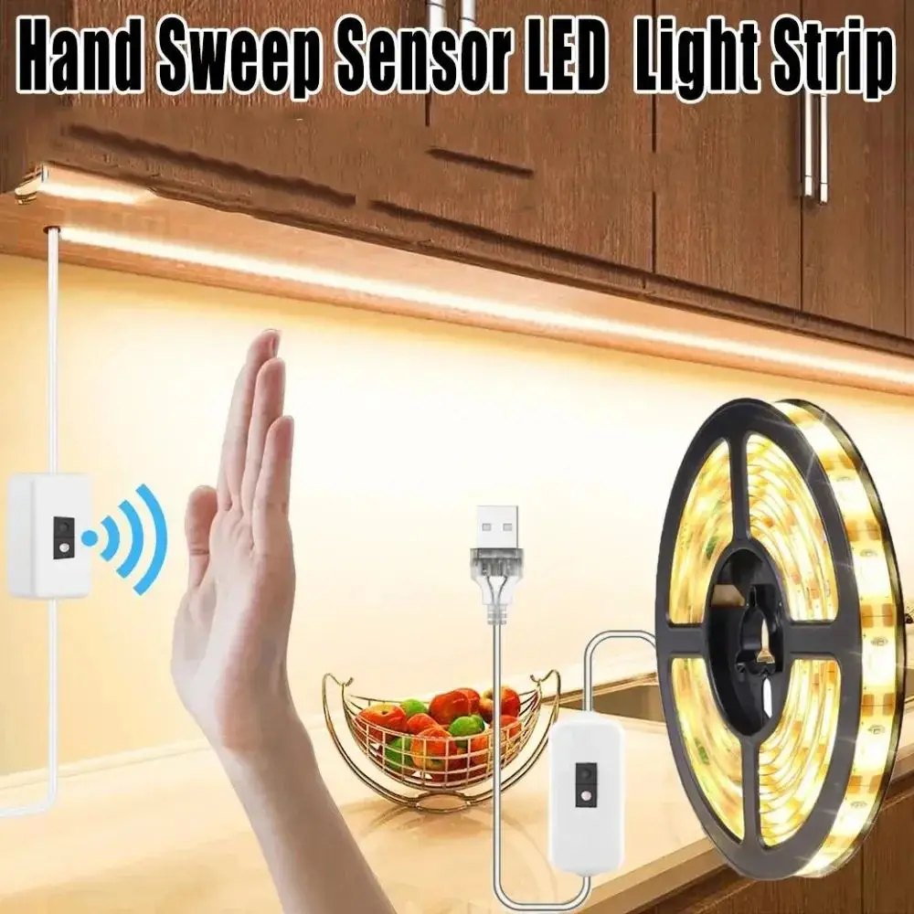 1M/2M/3M/5M DC 5V USB Motion Backlight LED Light Strip Waterproof Hand Sweep Waving ON OFF Sensor Night Light TV Kitchen Lamp