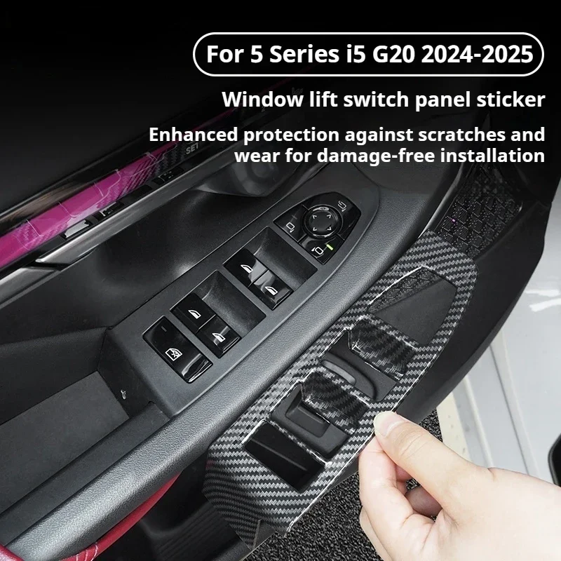LHD Carbon Fiber material For BMW 5 Series i5 G60 2024 Window Glass Lifting Buttons Frame Decoration Cover Trim Car Accessories