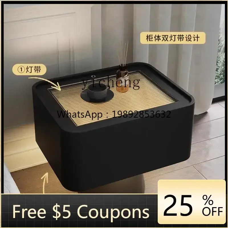 

GZ bedside table Italian minimalist bedroom solid wood retro black bedside storage cabinet