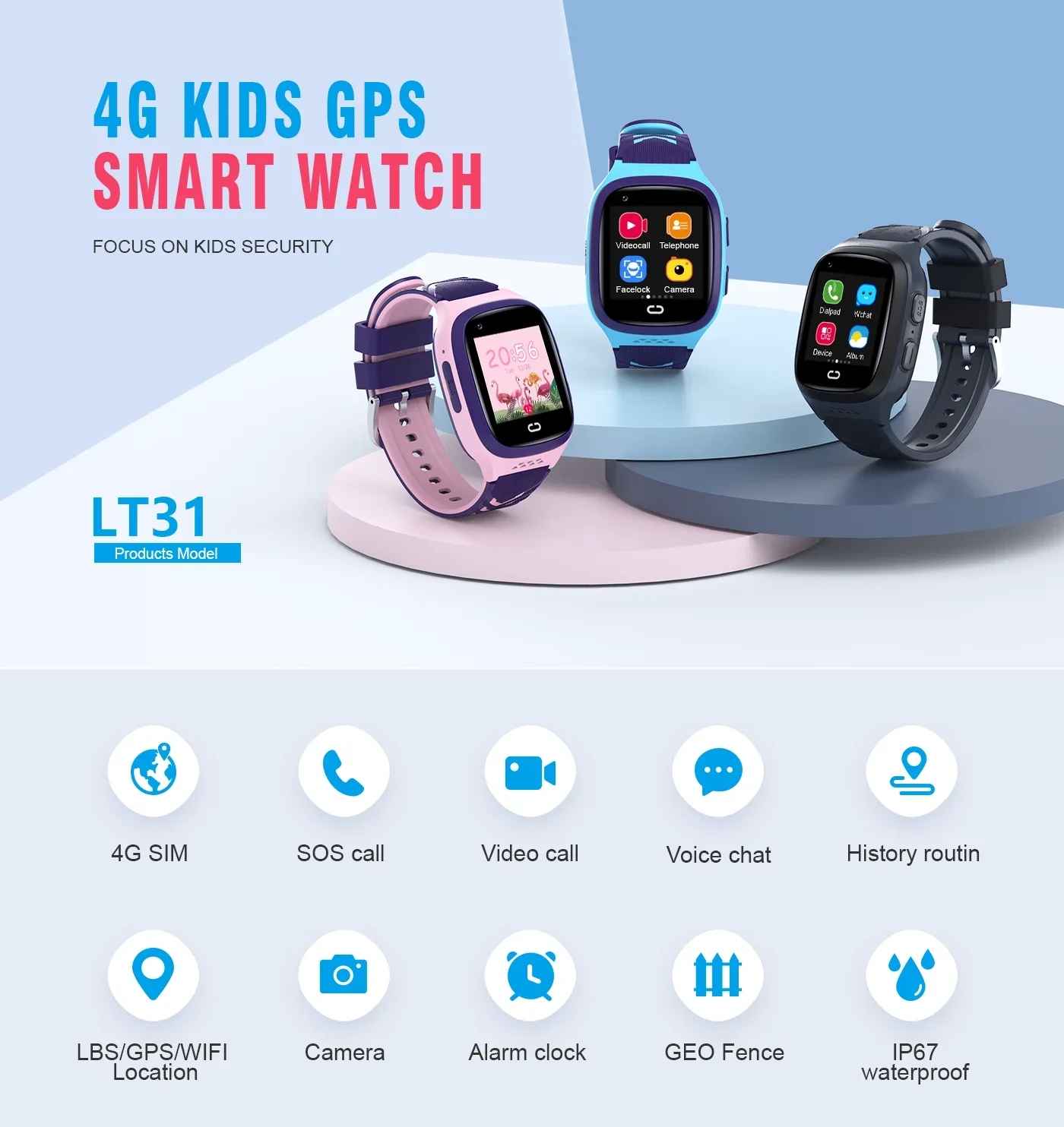 LT31 4G Kids Smartwatch Waterproof WiFi GPS Video Call Camera Child Baby Phone Stopwatch Pedometer Games Smart Watch Clock Gifts