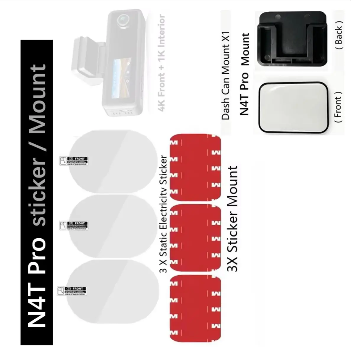 for DDPAI N4T Pro Dash Cam Mount Electrostatic Stickers for DDPAI N4T Pro Strong Windshield Grip