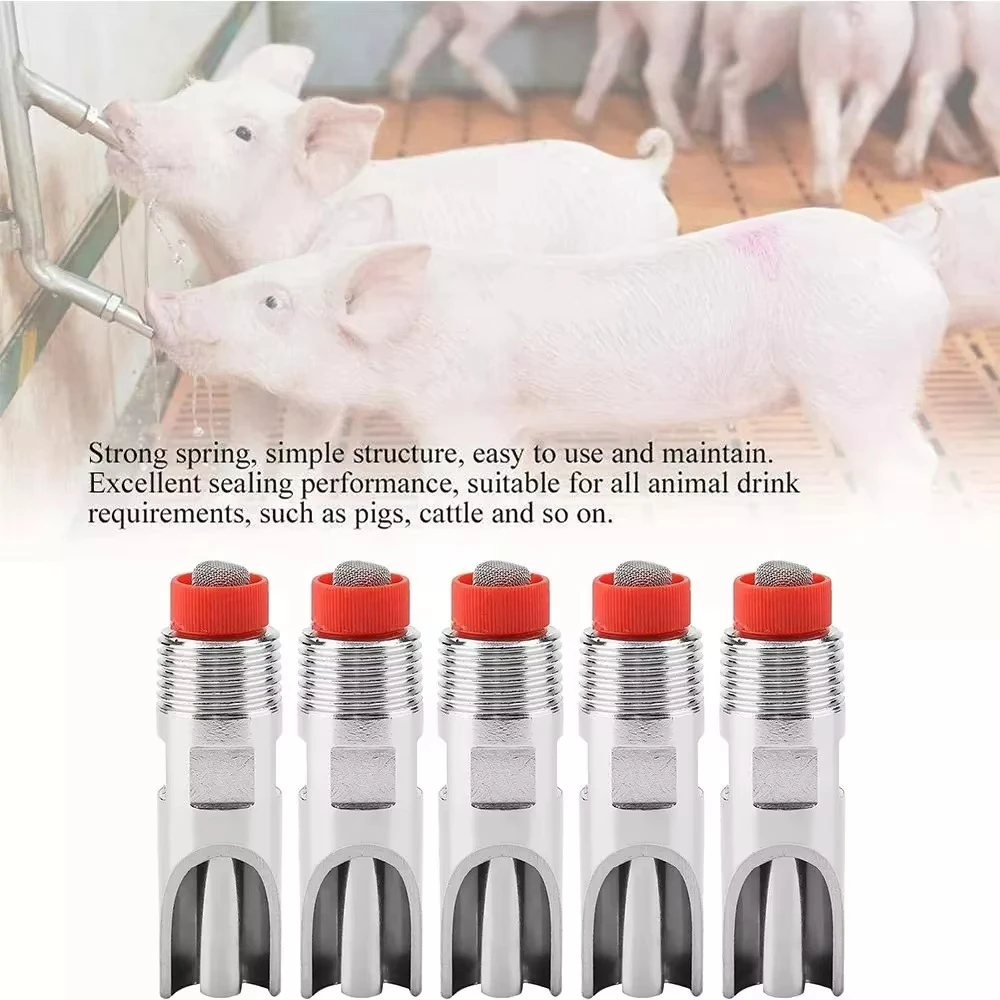 10pcs Automatic Pig Nipple Drinker Feeder Stainless Steel Piglets Cattle Waterer Drinking Red Duckbilled Poultry Wate System