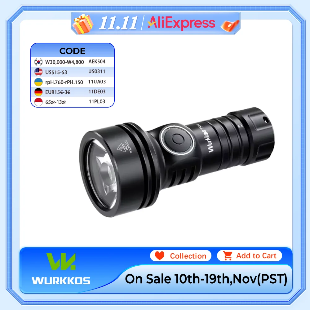 

Wurkkos TS11 Mini 18350 Flashlight USB C Rechargeable EDC SFT40 Torch Powerful 2000LM RGB Auxiliary IP68 Waterproof Anduril 2.0