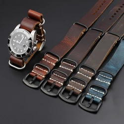 Vintage Cowhide Watch Strap 20mm 22mm 24mm Coffee Brown Blue Watchband with Steel Rings for Men Women Wristbands Replacement