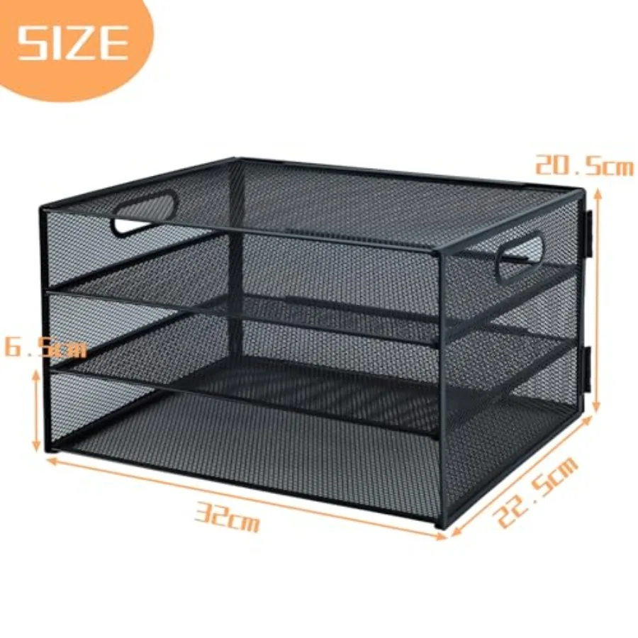 3 Tier Letter Tray Paper Organizer with Handle Desk Paper Organizer Tray, Desktop File Folder sorter Holder for Home Office Sch