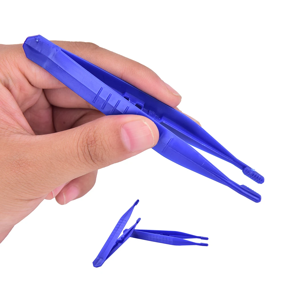 10/30pcs pcs Disposable  First Aid Tweezer Small Plastic Tweezers Blue