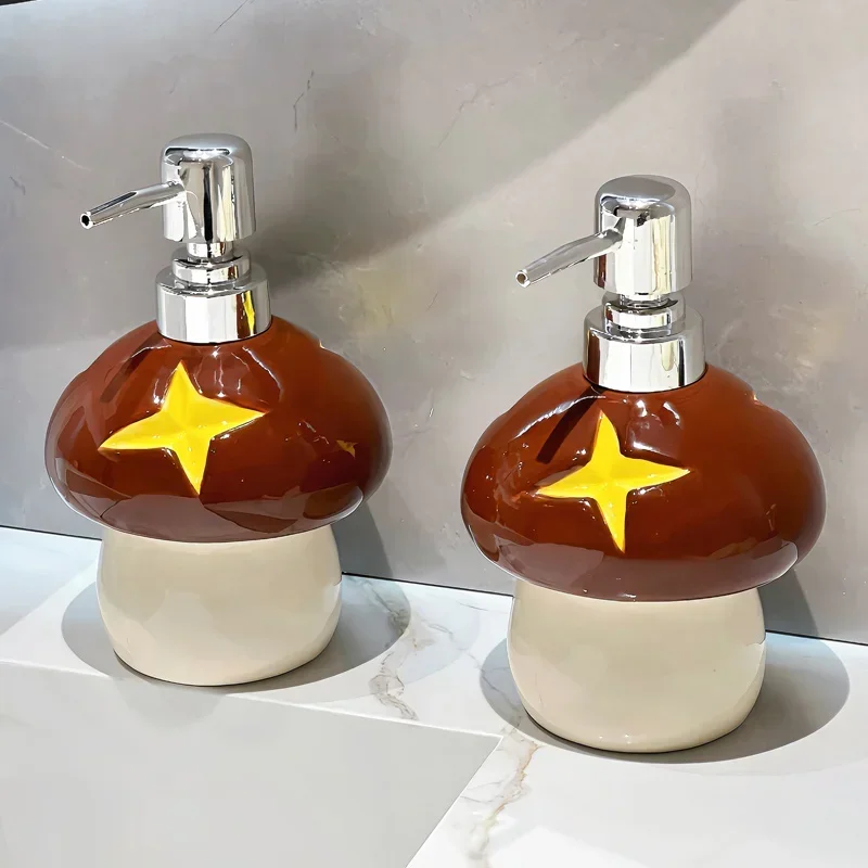 soap dispenser 410ml cartoon mushroom ceramic hand sanitizer bottle Toilet washstand lotion bottle Press bottle Body wash gel
