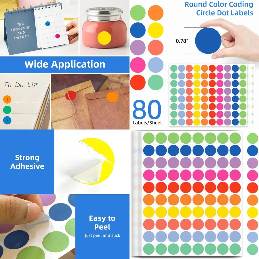 1600 قطعة من ملصقات النقاط الملونة المطبوعة 10 ملصقات أسعار دائرة الألوان 3/4 بوصة ملصقات ترميز الألوان المستديرة لتنظيم المكتب #1