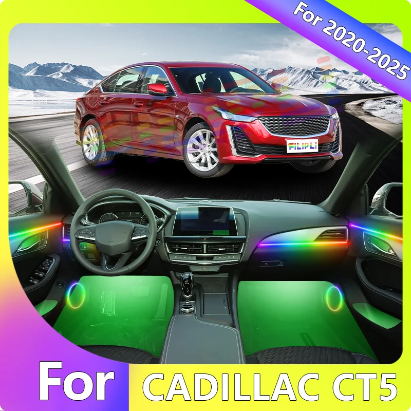 

FILIPLI For The CADILLAC CT5 For 2020-2023 Bluetooth Controlled Car Interior Light 64 RGB Colour Night Driving Ambient LED Strip