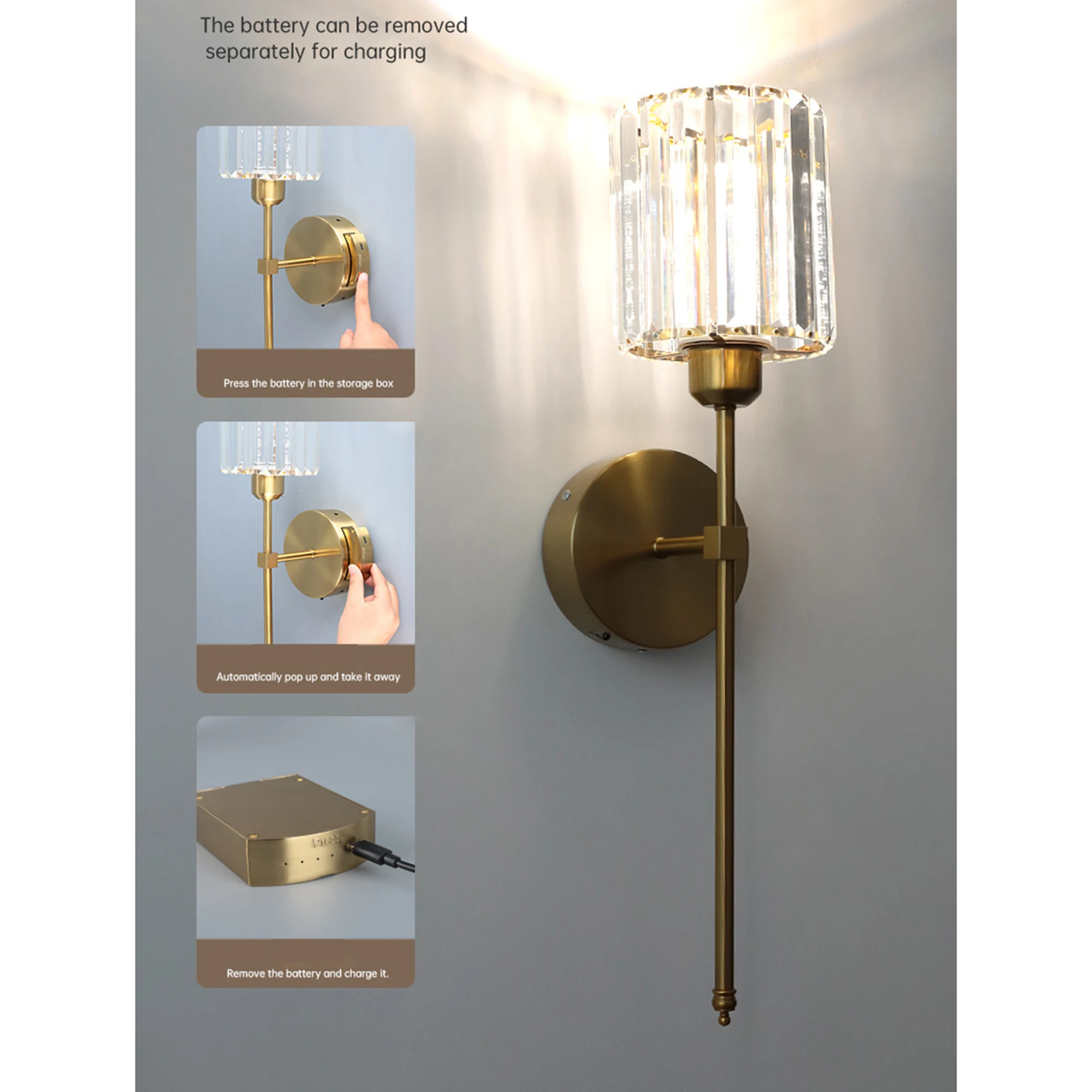 Battery Operated Wall Light Cordless Dimmable Long Lasting Rechargeable Wall Sconce Lamp