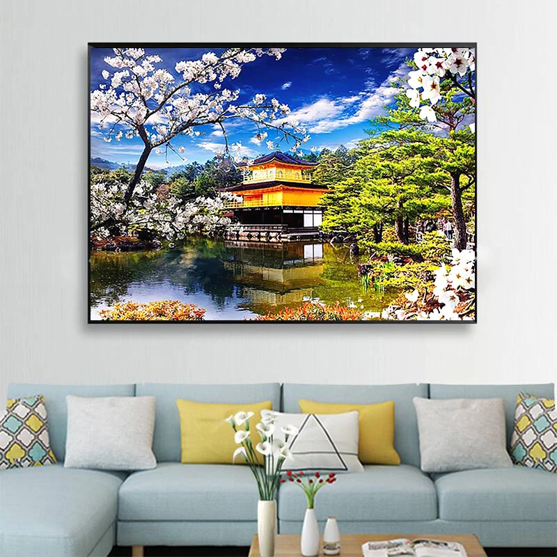 Sakura fai da te Kit pittura diamante 5D costruzione punto croce diamante ricamo paesaggio diamante pieno mosaico strass decorazioni per la casa