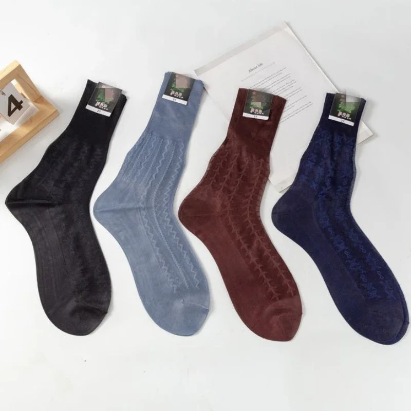 10 Pairs/lot Men's Socks Brand Vintage Loose Breathable Nylon Silk Socks for Men Summer Thin Work Business Dress Socks Wholesale