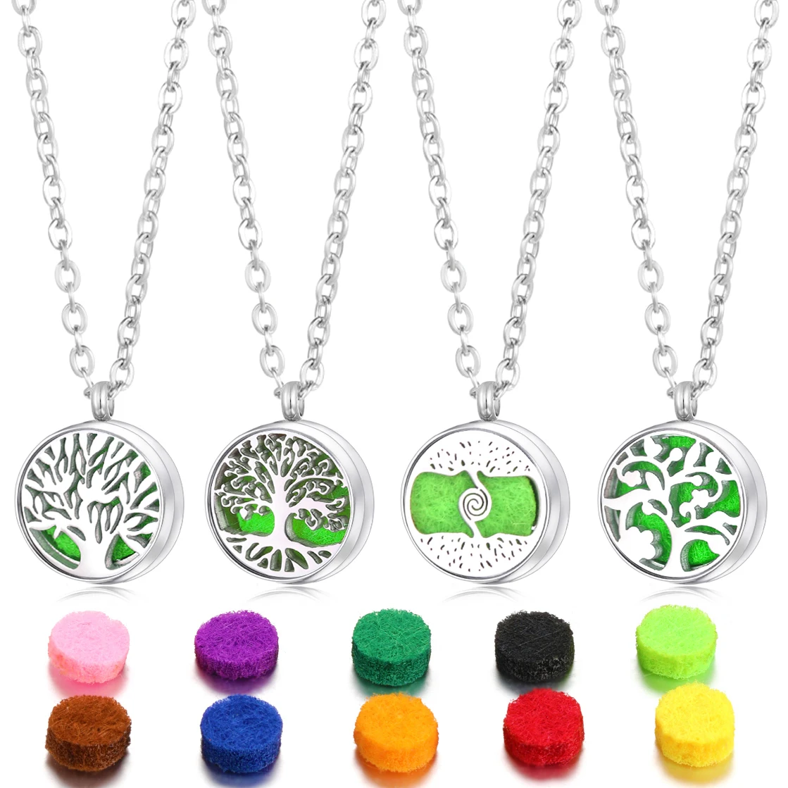 361L Full Metal Stainless Steel Tree Of Life Woman Aromatherapy Necklace Essential Oil Diffuser Perfume Lockets Pendant Jewelry