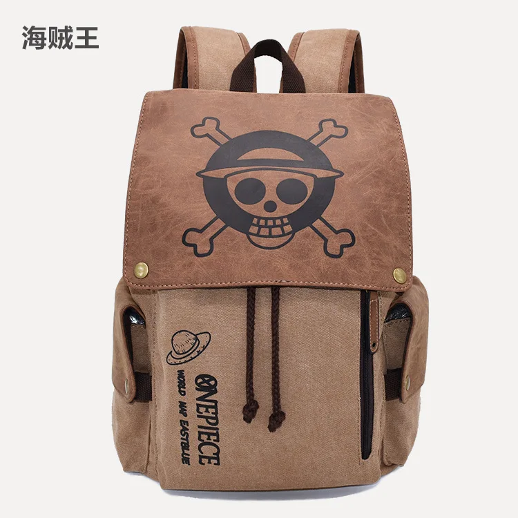 One Piece Anime Rugzak Vintage Canvas Schooltas Strohoed Piraten Schedel Print Reisdagrugzak voor Heren Dames