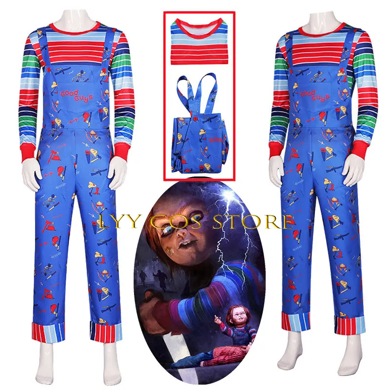 

Anime Kids Adult Horror Killer Halloween Costume For Boyds Adult Child's Play Chucky Cosplay Costume for Men