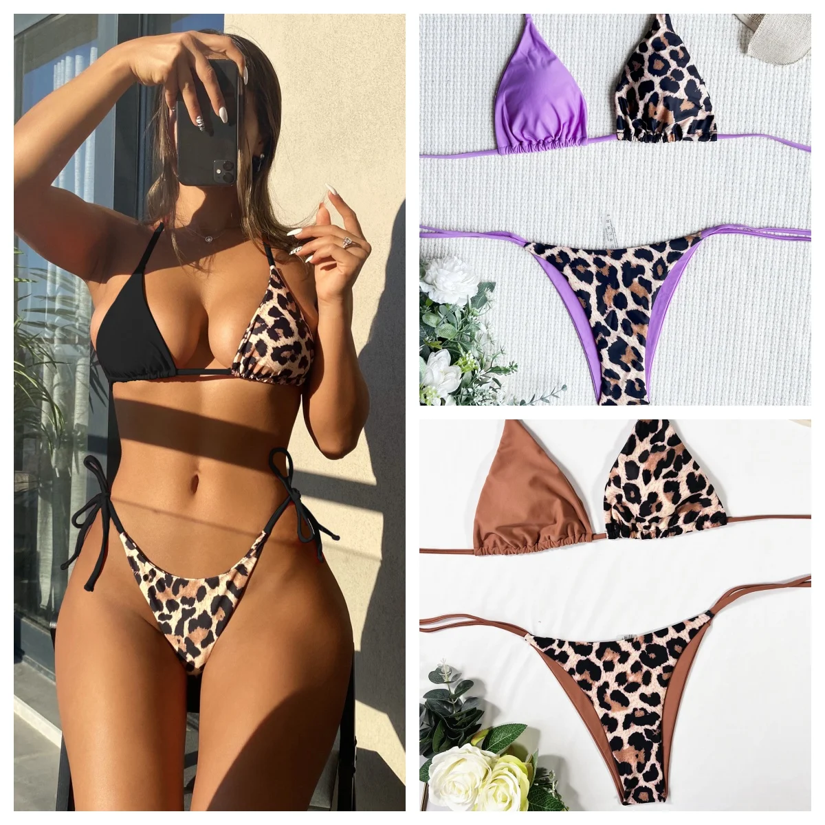 

Push Up Bikinis Sexy Swimsuit Women leopard print Bikini Beachwear Solid Bathing Suit Swimwear Thongs Bikini