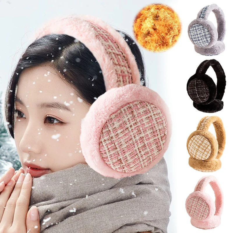 Earmuffs de pelúcia ajustáveis para homens e mulheres, regalos dobráveis, aquecedor de orelha, monocromático, moda, outono, inverno