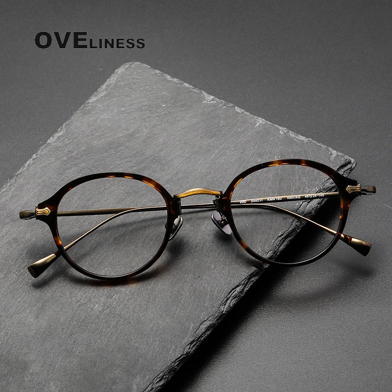 

pure Titanium Acetate Glasses Frame for Men Women Retro Vintage Round Eyeglasses frames Spectacles Eyewear