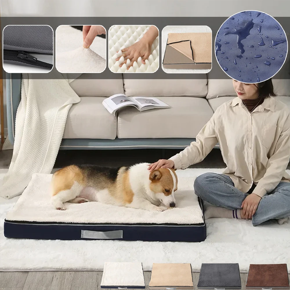 

Waterproof Dog Pet Bed Removable Large Pad Memory Foam Cushion Pets Pillow Bed with Washable Cover for Medium Dog Cama Para Cão