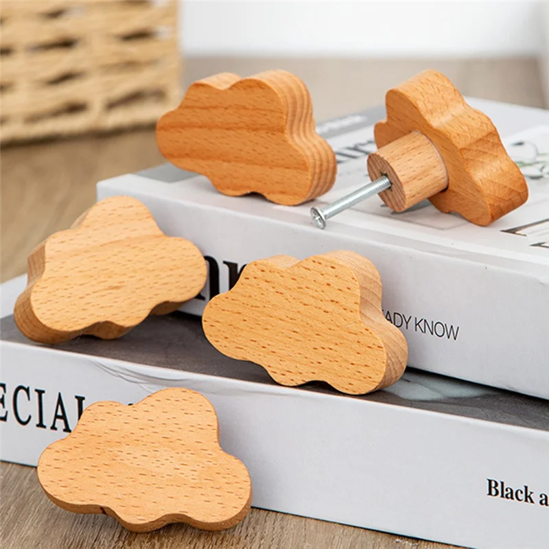 

ABHB-6PCS Cloud Shape Furniture Handles Moon Drawer Wooden Knobs Wood Pulls Knobs Set Drawer Pulls